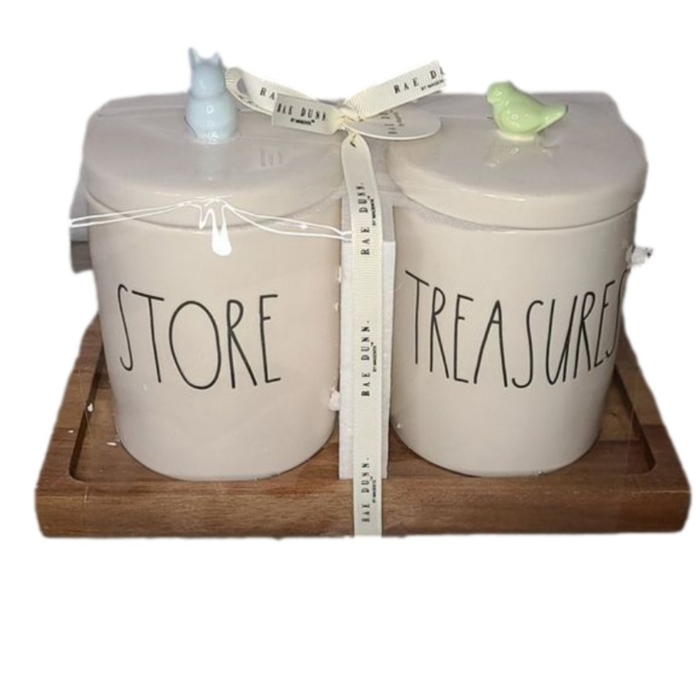 🆑️RAE Dunn Jar Set on Wood Tray